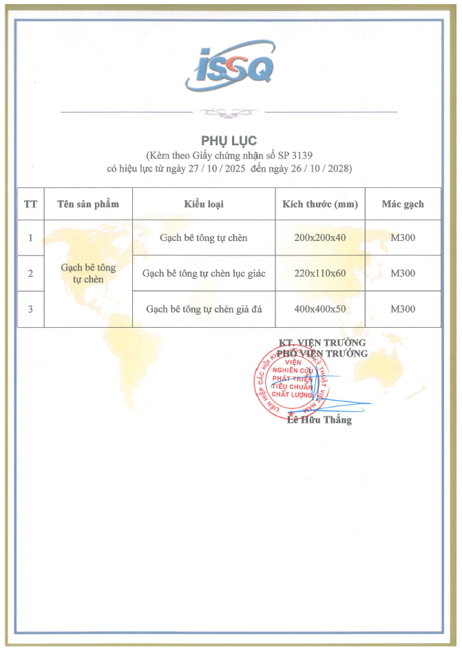 Phụ lục chứng nhận SP 3139